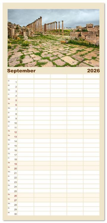 Produktbild: Familienplaner 2026 - Jordanien Sand, Stein und Salz mit 5 Spalten (Wandkalender, 21 x 45 cm) CALVENDO
