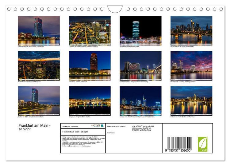 Produktbild: Frankfurt am Main - at night (Wandkalender 2026 DIN A4 quer), CALVENDO Monatskalender