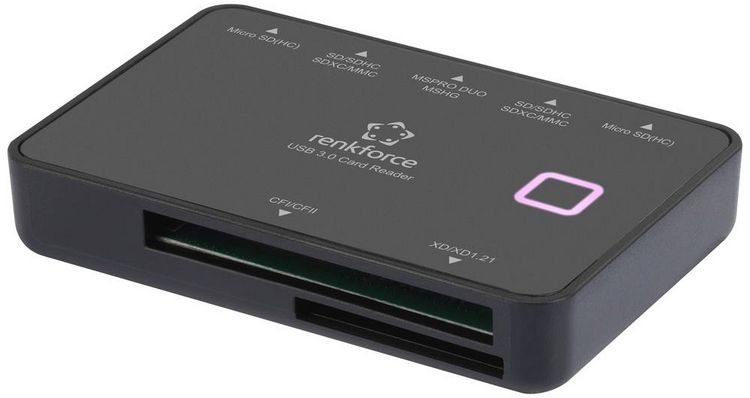 Produktbild: Renkforce Externer Speicherkartenleser Micro-USB B (USB 3.2 Gen 1) Schwarz