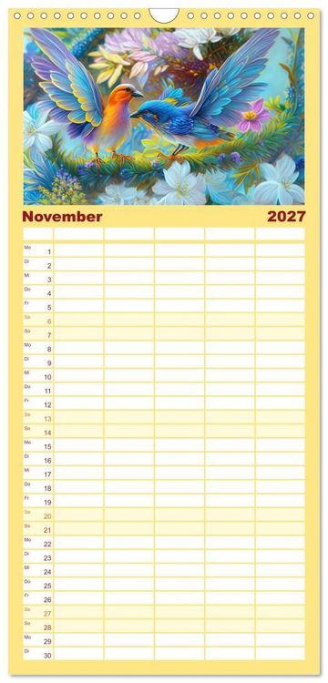 Produktbild: Familienplaner 2027 - Zauberhafte Paradiesv&ouml;gel mit 5 Spalten (Wandkalender, 21 x 45 cm) CALVENDO