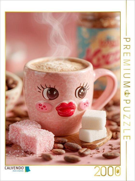 Produktbild: CALVENDO Puzzle Verliebter Kakao mit Kussmund - S&uuml;&szlig;es Retro-Motiv voller Charme | 2000 Teile Lege-Gr&ouml;&szlig;e 90x67cm Foto-Puzzle f&uuml;r gl&uuml;ckliche Stunden