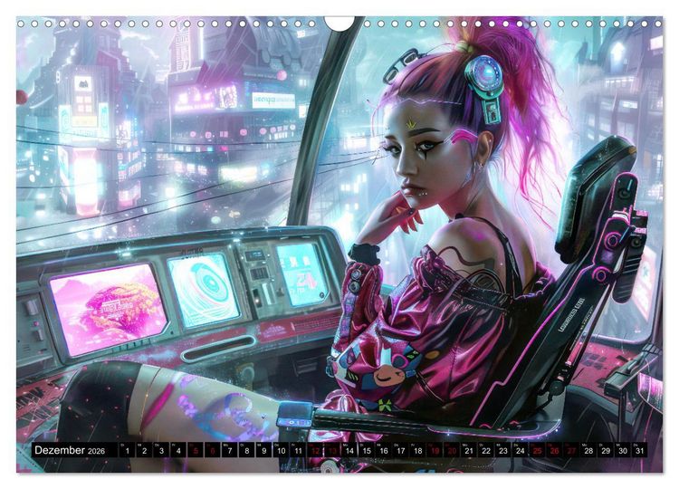 Produktbild: Cyberpunk - Hochtechnisierte Neonwelt (Wandkalender 2026 DIN A3 quer), CALVENDO Monatskalender