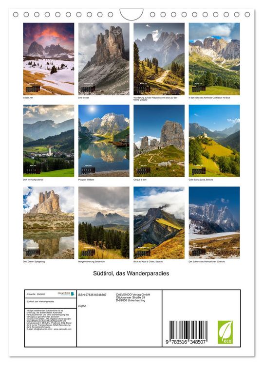 Produktbild: S&uuml;dtirol, das Wanderparadies (Wandkalender 2026 DIN A4 hoch), CALVENDO Monatskalender