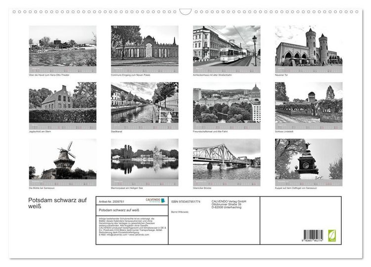 Produktbild: Potsdam schwarz auf wei&szlig; (Wandkalender 2026 DIN A2 quer), CALVENDO Monatskalender