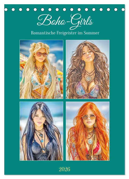 Produktbild: Boho-Girls. Romantische Freigeister im Sommer (Tischkalender 2026 DIN A5 hoch), CALVENDO Monatskalender