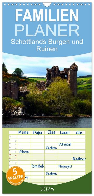 Produktbild: Familienplaner 2026 - Schottlands Burgen und Ruinen mit 5 Spalten (Wandkalender, 21 x 45 cm) CALVENDO