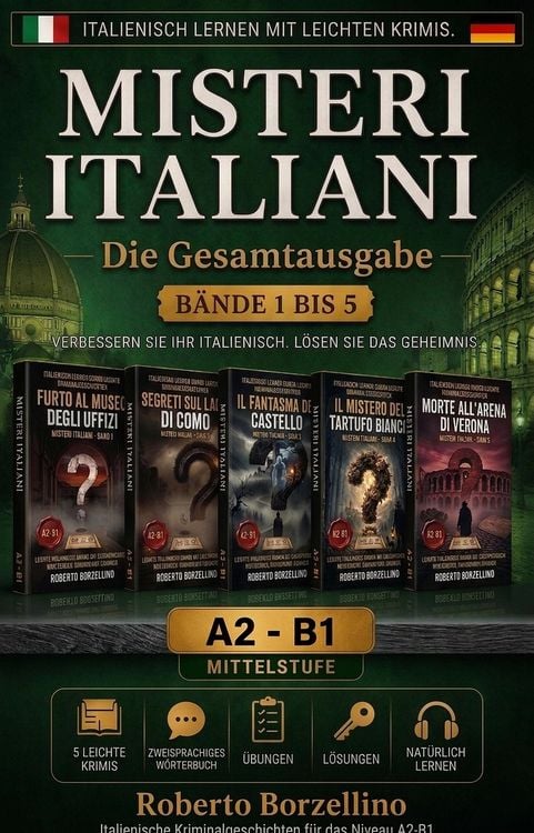 Produktbild: Italienisch lernen mit einfachen Kriminalgeschichten: Misteri Italiani - Die komplette Sammlung (Band 1-5)