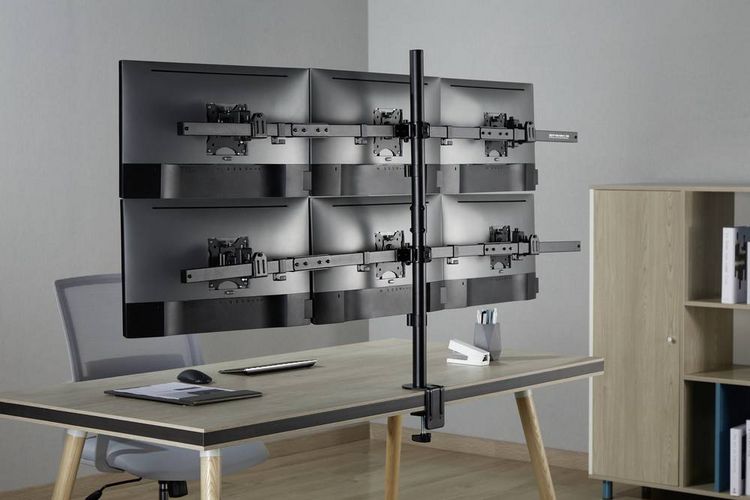 Produktbild: SpeaKa Professional Monitor-Tischhalterung SP-MM-1010 6 Display(s) 43,2 cm (17") - 81,3 cm (32") Schwarz (RAL 7001) Neigbar, Schwenkbar