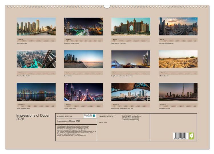 Produktbild: Impressions of Dubai 2026 (Wandkalender 2026 DIN A2 quer), CALVENDO Monatskalender