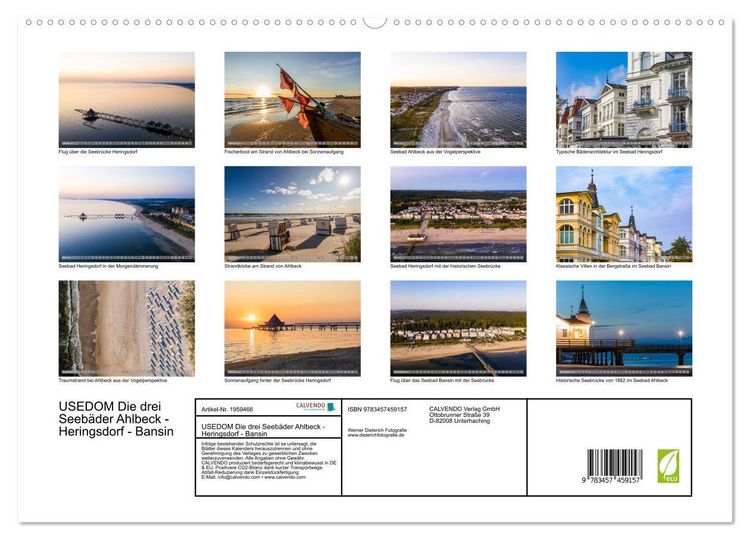 Produktbild: USEDOM Die drei Seeb&auml;der Ahlbeck - Heringsdorf - Bansin (hochwertiger Premium Wandkalender 2026 DIN A2 quer), Kunstdruck in Hochglanz