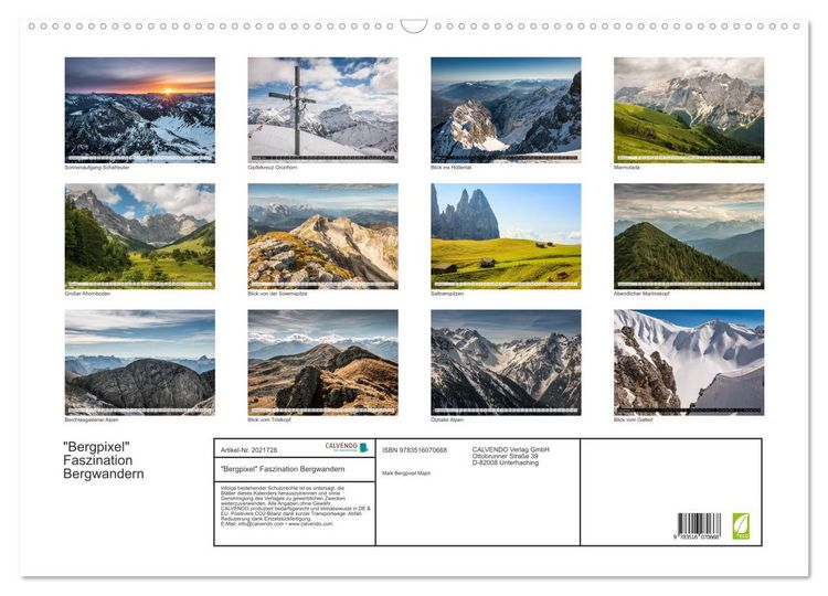 Produktbild: "Bergpixel" Faszination Bergwandern (Wandkalender 2026 DIN A2 quer), CALVENDO Monatskalender