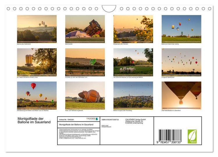 Produktbild: Montgolfiade der Ballone im Sauerland (Wandkalender 2026 DIN A4 quer), CALVENDO Monatskalender