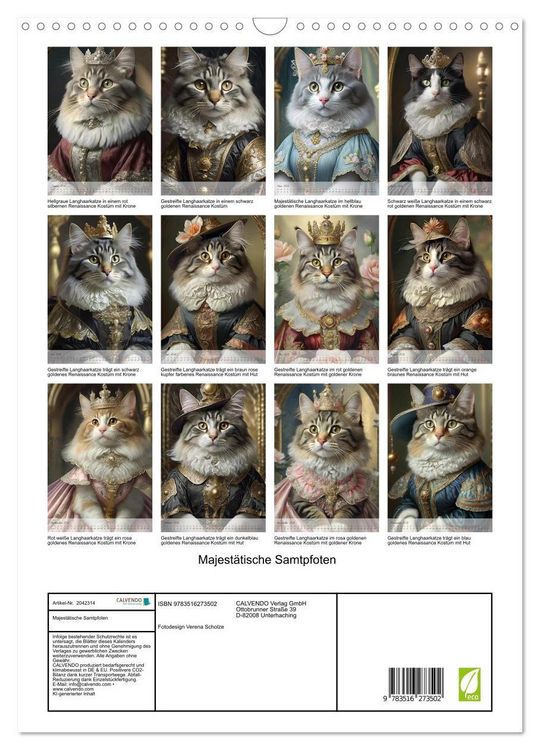Produktbild: Majest&auml;tische Samtpfoten (Wandkalender 2026 DIN A3 hoch), CALVENDO Monatskalender