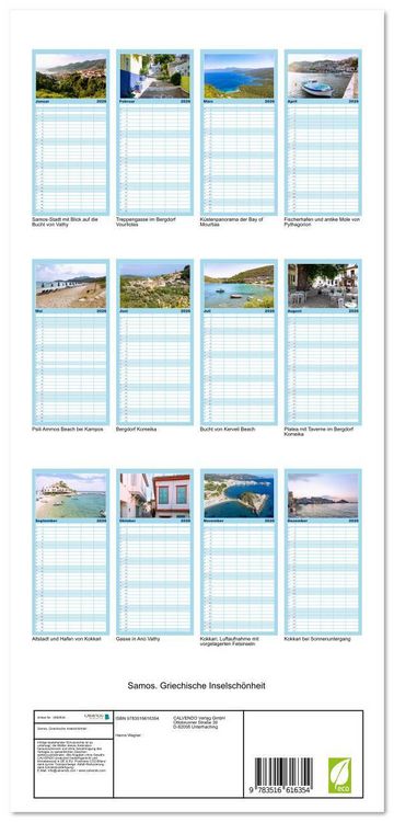 Produktbild: Familienplaner 2026 - Samos. Griechische Inselsch&ouml;nheit mit 5 Spalten (Wandkalender, 21 x 45 cm) CALVENDO