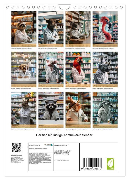 Produktbild: Der tierisch lustige Apotheker-Kalender (Wandkalender 2026 DIN A4 hoch), CALVENDO Monatskalender