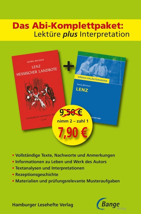 Produktbild: Lenz - Abi-Komplettpaket: Lektüre plus Interpretation: Königs Erläuterung mit kostenlosem Hamburger Leseheft von Georg Büchner.