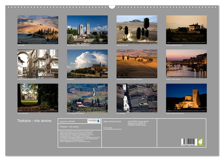 Produktbild: Toskana - mio amore (Wandkalender 2026 DIN A2 quer), CALVENDO Monatskalender