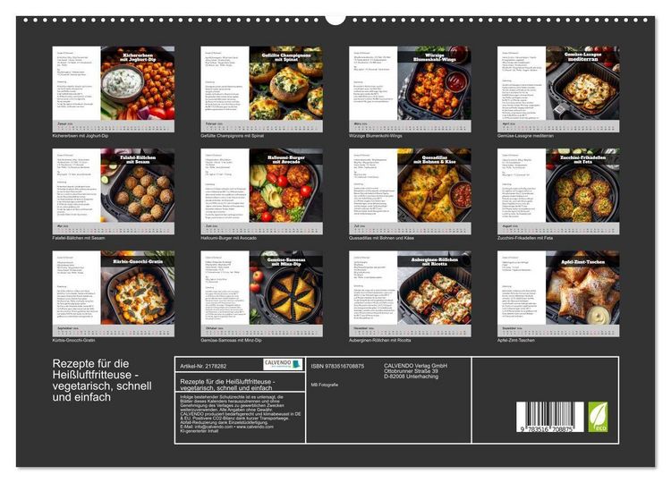 Produktbild: Rezepte f&uuml;r die Hei&szlig;luftfritteuse - vegetarisch, schnell und einfach (hochwertiger Premium Wandkalender 2026 DIN A2 quer), Kunstdruck in Hochglanz