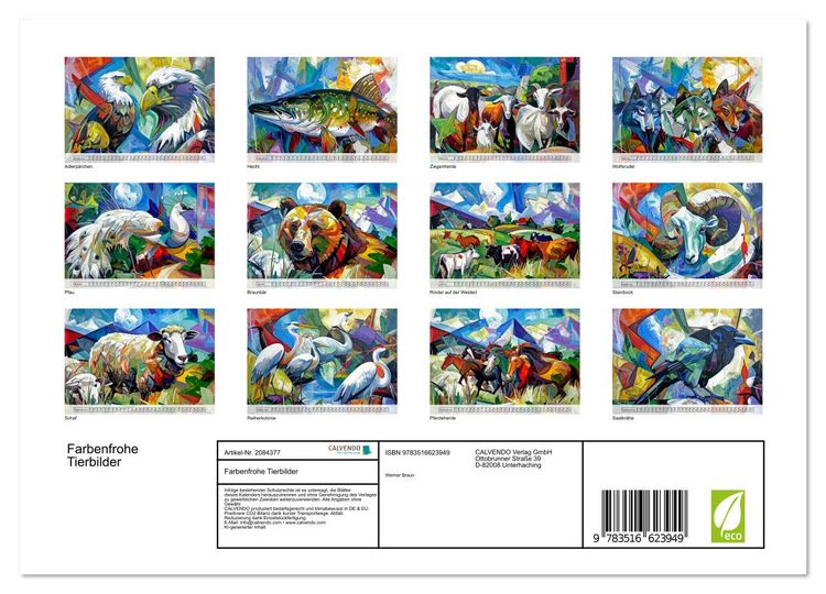 Produktbild: Farbenfrohe Tierbilder (Wandkalender 2026 DIN A4 quer), CALVENDO Monatskalender