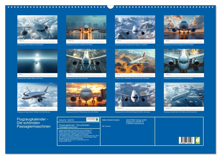 Produktbild: Flugzeugkalender - Die sch&ouml;nsten Passagiermaschinen (Wandkalender 2026 DIN A2 quer), CALVENDO Monatskalender
