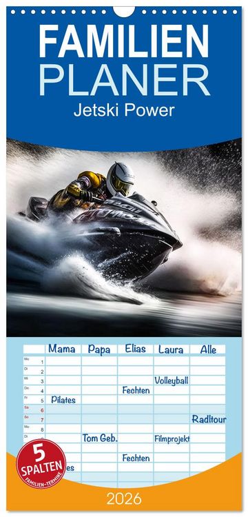 Produktbild: Familienplaner 2026 - Jetski Power mit 5 Spalten (Wandkalender, 21 x 45 cm) CALVENDO