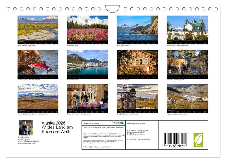 Produktbild: Alaska 2026 Wildes Land am Ende der Welt (Wandkalender 2026 DIN A4 quer), CALVENDO Monatskalender