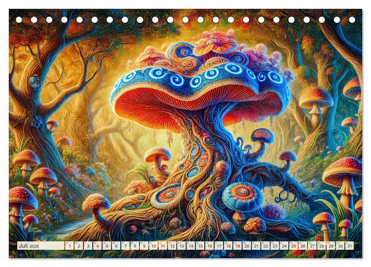 Produktbild: Psychedelische Pilze - Die bunte Welt der magischen Pilze (Tischkalender 2026 DIN A5 quer), CALVENDO Monatskalender