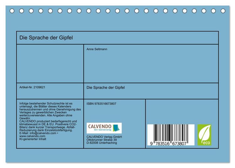 Produktbild: Die Sprache der Gipfel (Tischkalender 2026 DIN A5 quer), CALVENDO Monatskalender