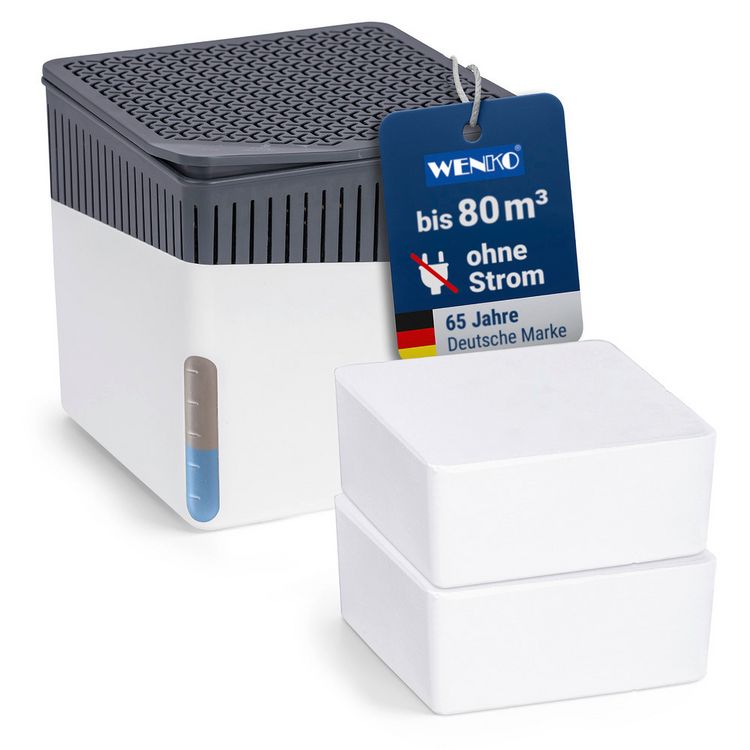 Produktbild: Raumentfeuchter Mod. Cube Wei&szlig; 1000 g mit Nachf&uuml;ller, beugt Schimmel und Ger&uuml;chen vor
