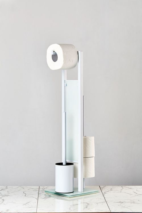 Produktbild: Stand WC-Garnitur Mod. Rivalta Wei&szlig;, integrierter Toilettenpapierhalter und WC-B&uuml;rstenhalter
