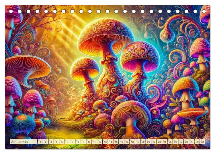 Produktbild: Psychedelische Pilze - Die bunte Welt der magischen Pilze (Tischkalender 2026 DIN A5 quer), CALVENDO Monatskalender