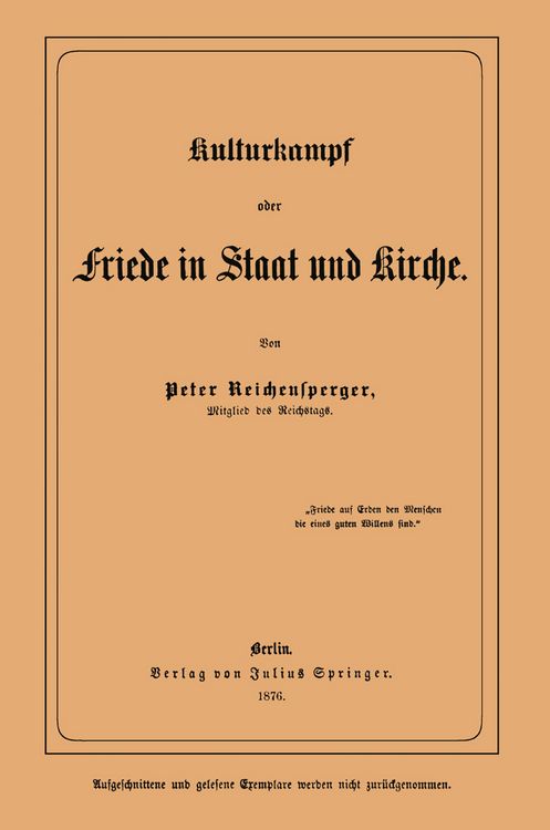Produktbild: Kulturkampf oder Friede in Staat und Kirche