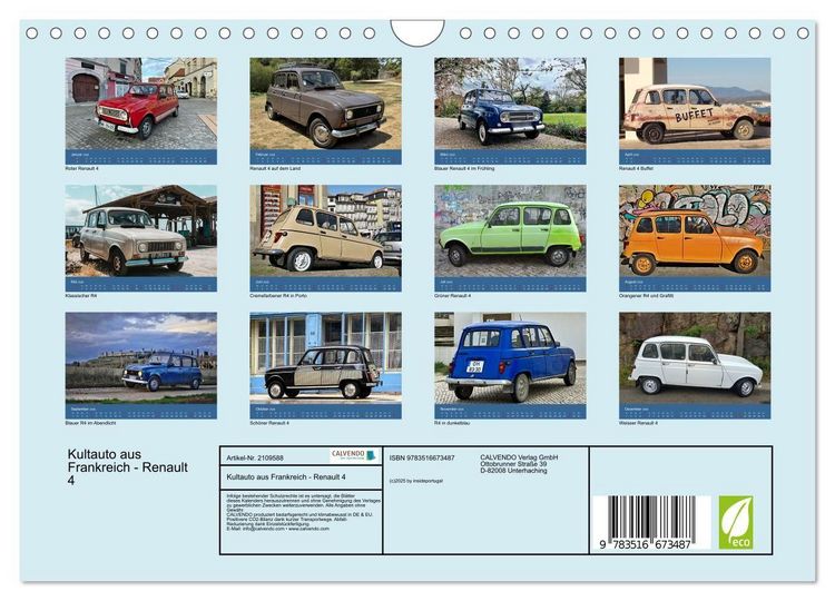 Produktbild: Kultauto aus Frankreich - Renault 4 (Wandkalender 2026 DIN A4 quer), CALVENDO Monatskalender