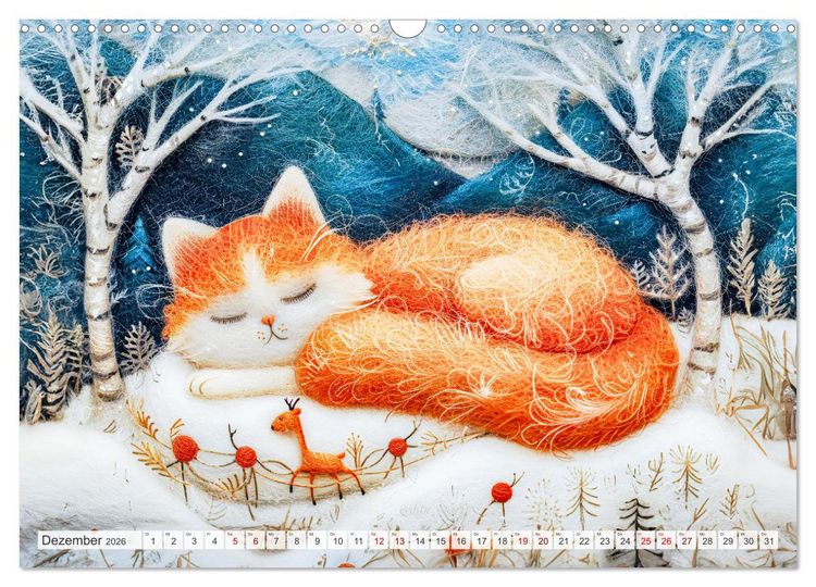 Produktbild: Filzige Katzenfreunde - Ein Jahr voller niedlicher KI-Filzkunst (Wandkalender 2026 DIN A3 quer), CALVENDO Monatskalender