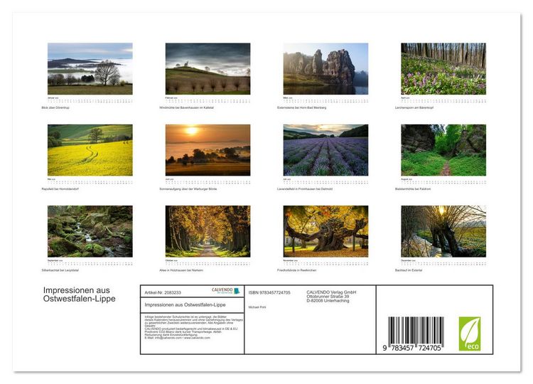 Produktbild: Impressionen aus Ostwestfalen-Lippe (Wandkalender 2026 DIN A4 quer), CALVENDO Monatskalender