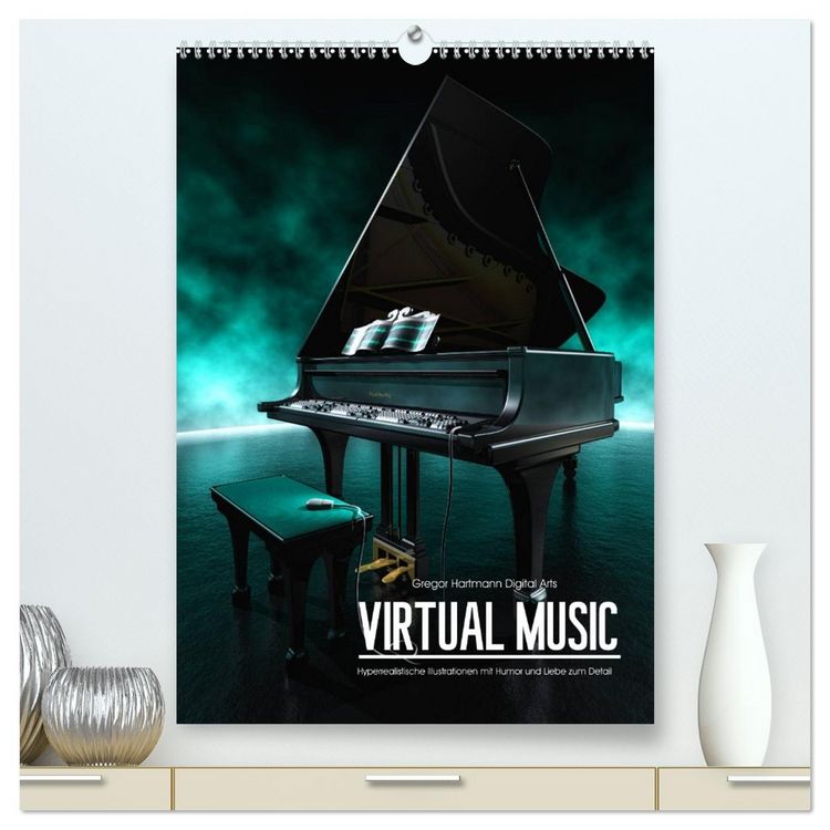 Produktbild: VIRTUAL MUSIC - Musikinstrumente in Hyperrealistischen Illustrationen (hochwertiger Premium Wandkalender 2026 DIN A2 hoch), Kunstdruck in Hochglanz