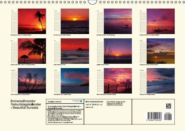 Produktbild: Immerw&auml;hrender Geburtstagskalender &ndash; Beautiful Sunsets (Wandkalender immerw&auml;hrend DIN A3 quer)