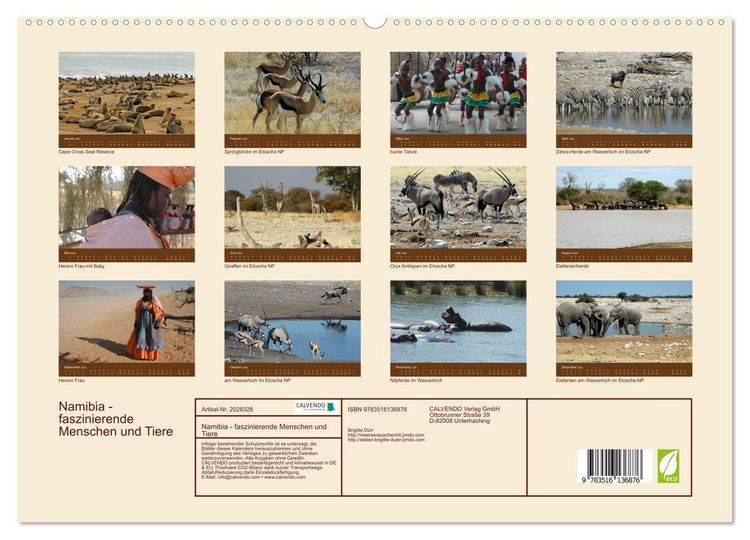 Produktbild: Namibia - faszinierende Menschen und Tiere (hochwertiger Premium Wandkalender 2026 DIN A2 quer), Kunstdruck in Hochglanz