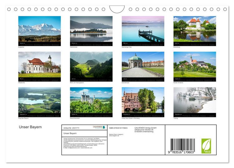 Produktbild: Unser Bayern (Wandkalender 2026 DIN A4 quer), CALVENDO Monatskalender