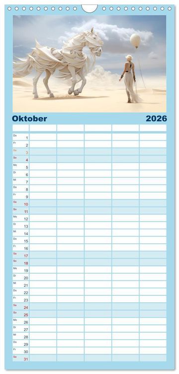 Produktbild: Familienplaner 2026 - Surrealismus trifft Pferdefans mit 5 Spalten (Wandkalender, 21 x 45 cm) CALVENDO