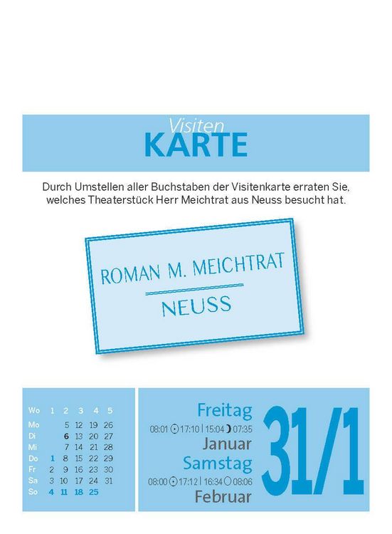 Produktbild: Gehirnjogging 2026 - 313 knifflige Denksportr&auml;tsel f&uuml;rs t&auml;gliche Kopftraining - Textabrei&szlig;kalender zum Aufstellen oder Aufh&auml;ngen