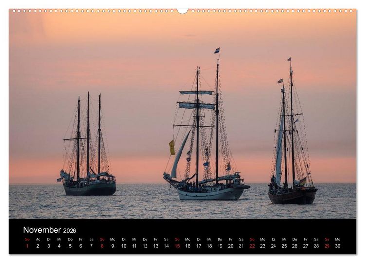 Produktbild: Windjammer auf der Ostsee im Abendlicht (hochwertiger Premium Wandkalender 2026 DIN A2 quer), Kunstdruck in Hochglanz