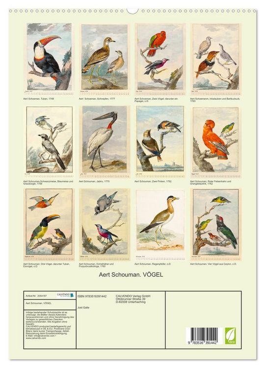Produktbild: Aert Schouman. V&Ouml;GEL (hochwertiger Premium Wandkalender 2026 DIN A2 hoch), Kunstdruck in Hochglanz