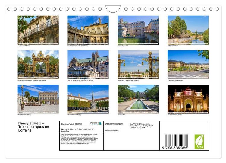 Produktbild: Nancy et Metz &ndash; Tr&eacute;sors uniques en Lorraine (Calendrier mural 2027 DIN A4 vertical), CALVENDO calendrier mensuel