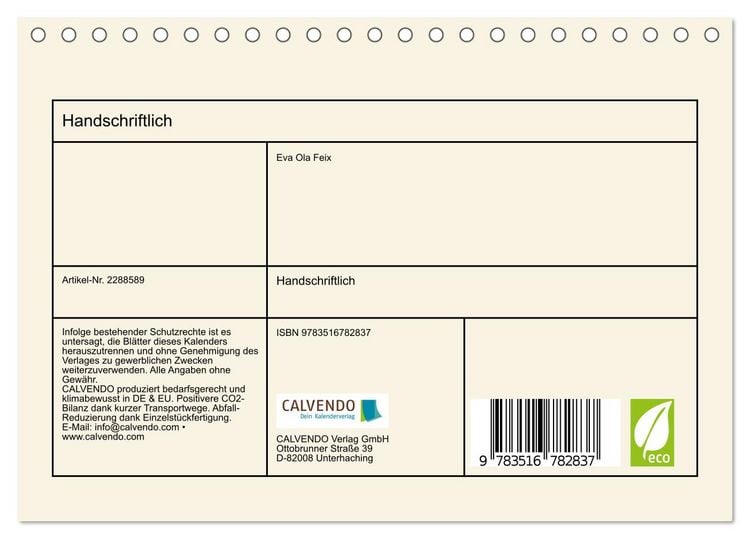 Produktbild: Handschriftlich (Tischkalender 2027 DIN A5 quer), CALVENDO Monatskalender