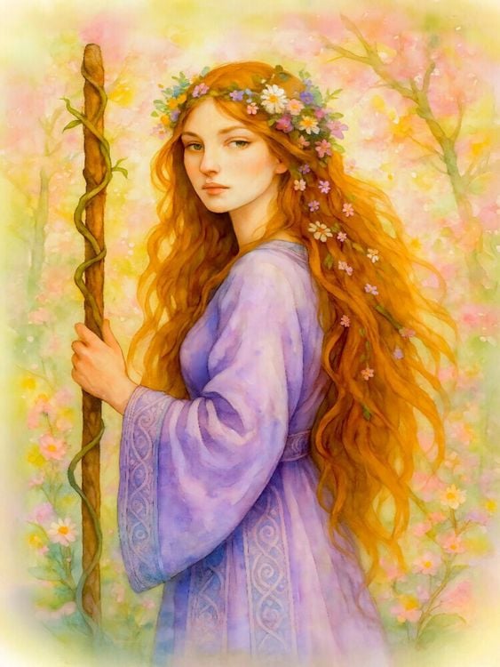 Produktbild: CALVENDO Puzzle Zarte keltische Druidin mit violettem Kleid und Zauberstab | 1000 Teile Lege-Gr&ouml;&szlig;e 64x48cm Foto-Puzzle f&uuml;r gl&uuml;ckliche Stunden