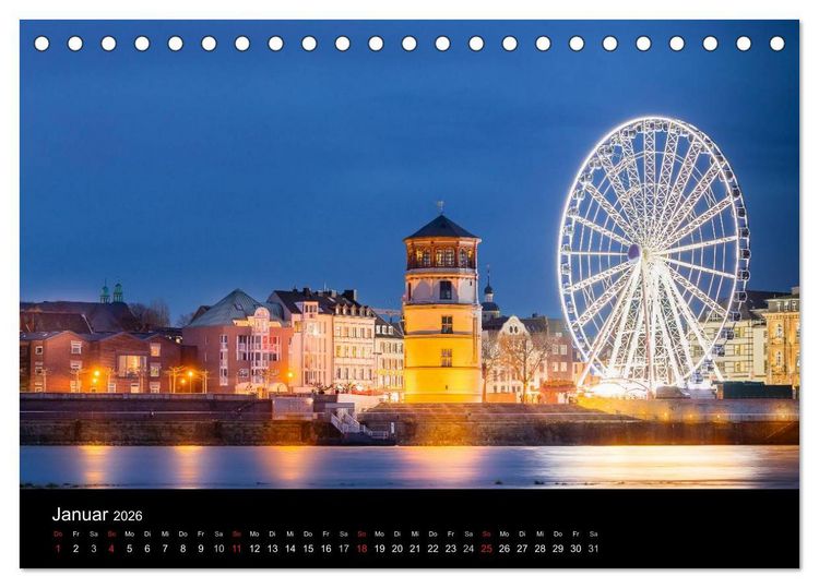 Produktbild: D&uuml;sseldorf bei Nacht (Tischkalender 2026 DIN A5 quer), CALVENDO Monatskalender