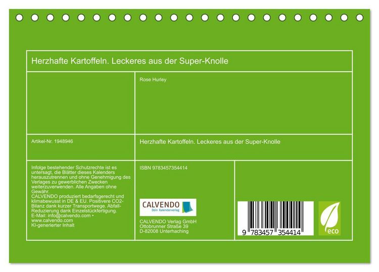 Produktbild: Herzhafte Kartoffeln. Leckeres aus der Super-Knolle (Tischkalender 2026 DIN A5 quer), CALVENDO Monatskalender