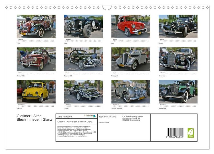 Produktbild: Oldtimer - Altes Blech in neuem Glanz (Wandkalender 2026 DIN A3 quer), CALVENDO Monatskalender