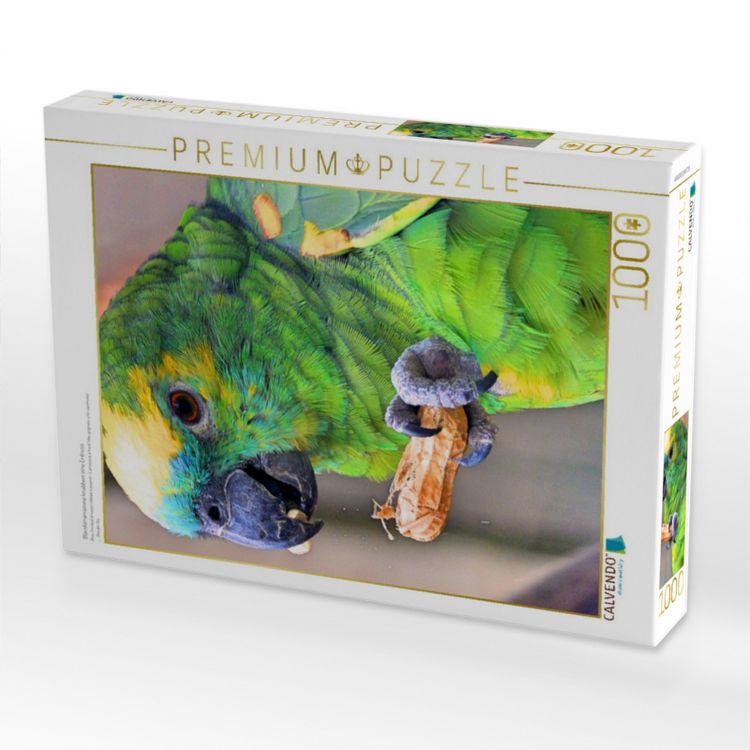 Produktbild: CALVENDO Puzzle Blaustirnamazone knabbert eine Erdnuss | 1000 Teile Lege-Gr&ouml;&szlig;e 64x48cm Foto-Puzzle f&uuml;r gl&uuml;ckliche Stunden